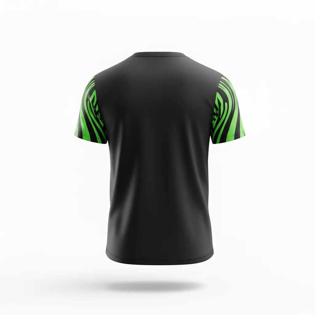 Custom Volleyball Short Sleeve T Shirt - Black, Green - Neon Wave Pattern - Back View - Kinexa Sportswear