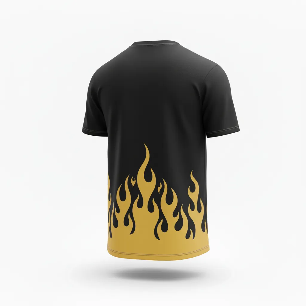 Custom Volleyball Short Sleeve T Shirt - Black, Gold - Vegas Flame Design - Back View - Kinexa Sportswear