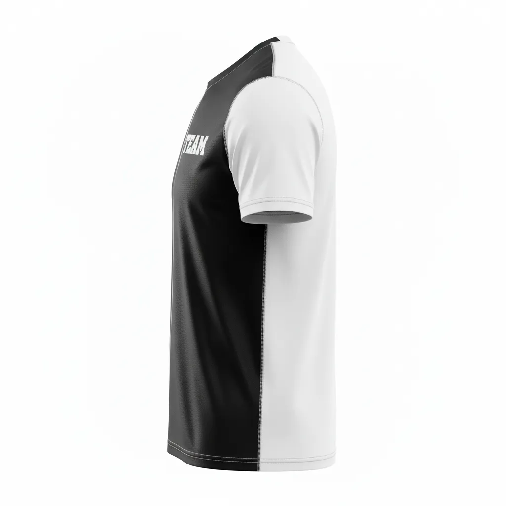 Custom Volleyball Short Sleeve T Shirt - Black, White - Half And Half - Side View - Kinexa Sportswear