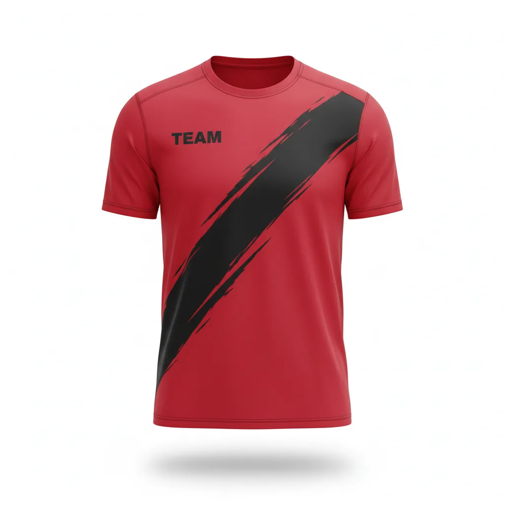 Custom Volleyball Short Sleeve T Shirt - Red, Black - Cardinal Slash Design - Front View - Kinexa Sportswear