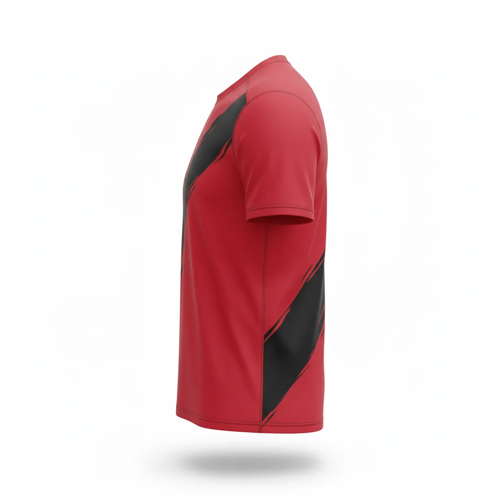 Custom Volleyball Short Sleeve T Shirt - Red, Black - Cardinal Slash Design - Side View - Kinexa Sportswear