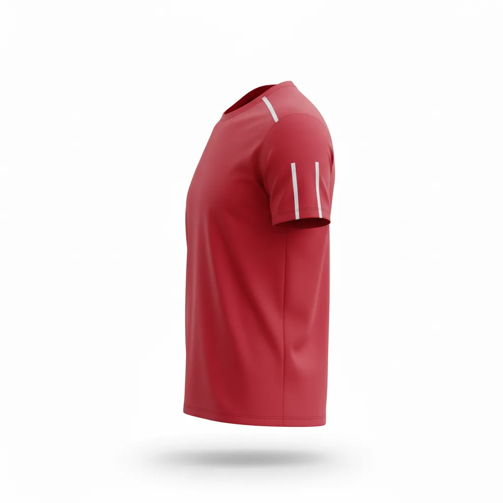 Custom Volleyball Short Sleeve T Shirt - Red, White - Cardinal Minimalist Accent - Side View - Kinexa Sportswear