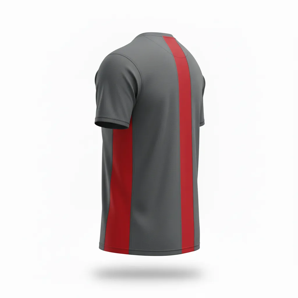 Custom Volleyball Short Sleeve T Shirt - Grey, Red - Charcoal Athletic Side Stripe - Back View - Kinexa Sportswear