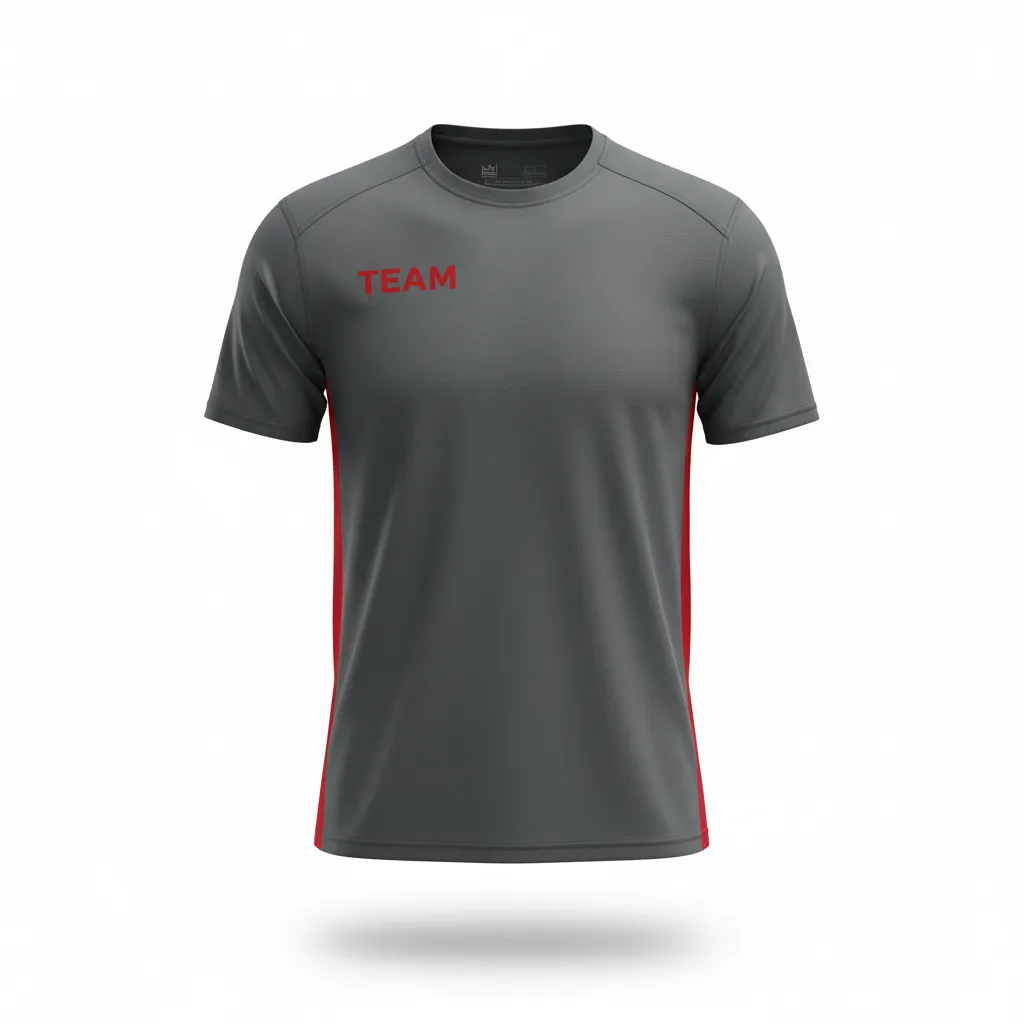 Custom Volleyball Short Sleeve T Shirt - Grey, Red - Charcoal Athletic Side Stripe - Front View - Kinexa Sportswear