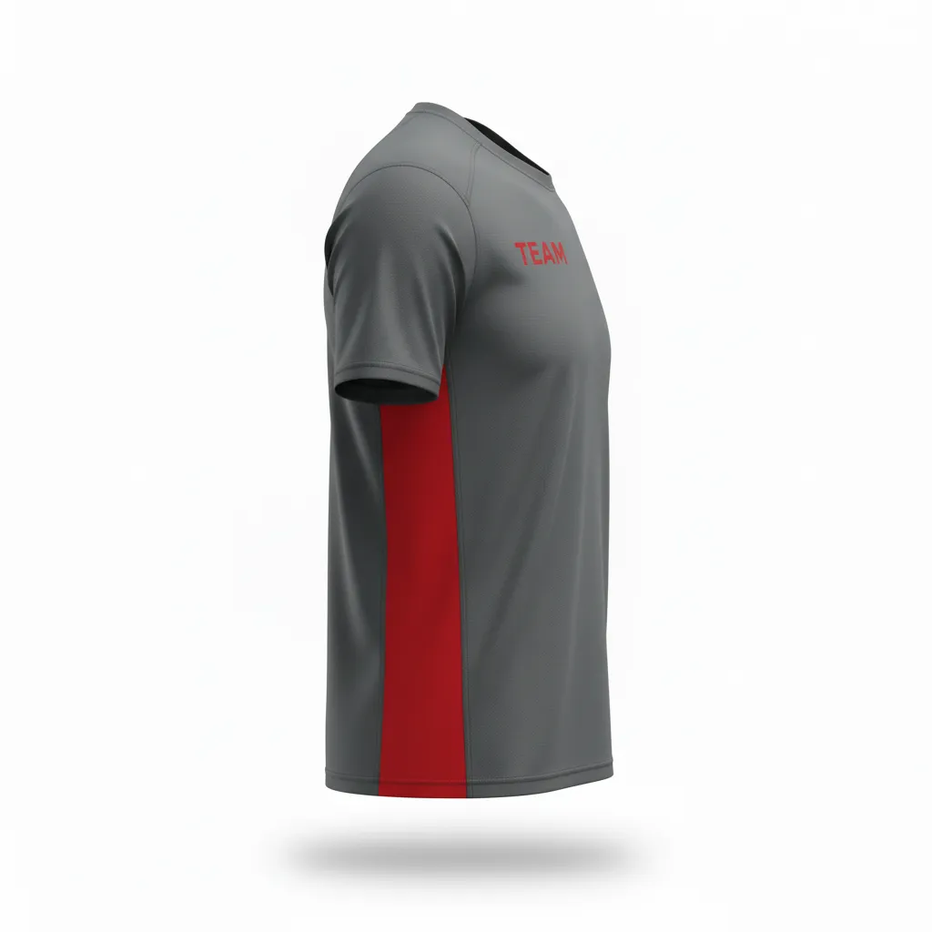 Custom Volleyball Short Sleeve T Shirt - Grey, Red - Charcoal Athletic Side Stripe - Side View - Kinexa Sportswear