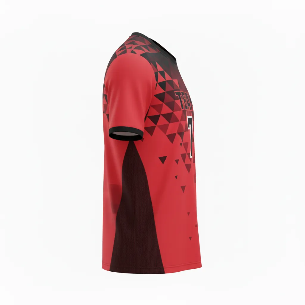 Custom Volleyball Short Sleeve Volleyball Jersey - Red, Black - Athletic Geometric Triangles - Side View - Kinexa Sportswear