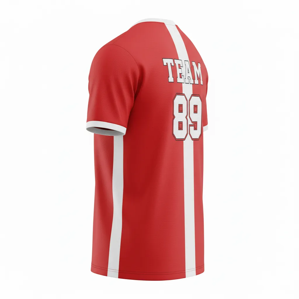 Custom Volleyball Short Sleeve Volleyball Jersey - Red, White - Athletic Racing Stripe - Back View - Kinexa Sportswear