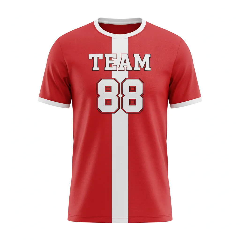 Custom Volleyball Short Sleeve Volleyball Jersey - Red, White - Athletic Racing Stripe - Front View - Kinexa Sportswear