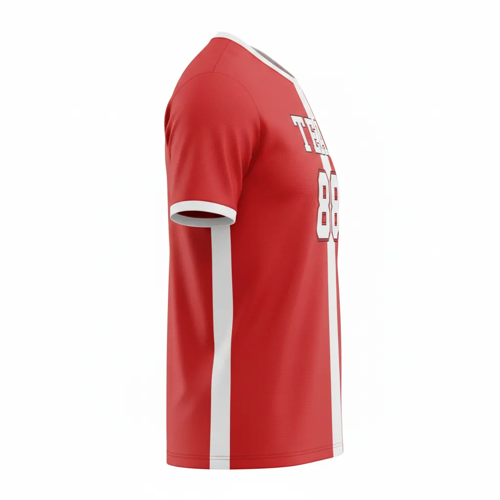 Custom Volleyball Short Sleeve Volleyball Jersey - Red, White - Athletic Racing Stripe - Side View - Kinexa Sportswear