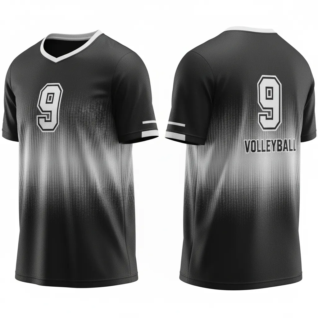 Custom Volleyball Short Sleeve Volleyball Jersey - Black, Silver - Metallic Fade - Back View - Kinexa Sportswear