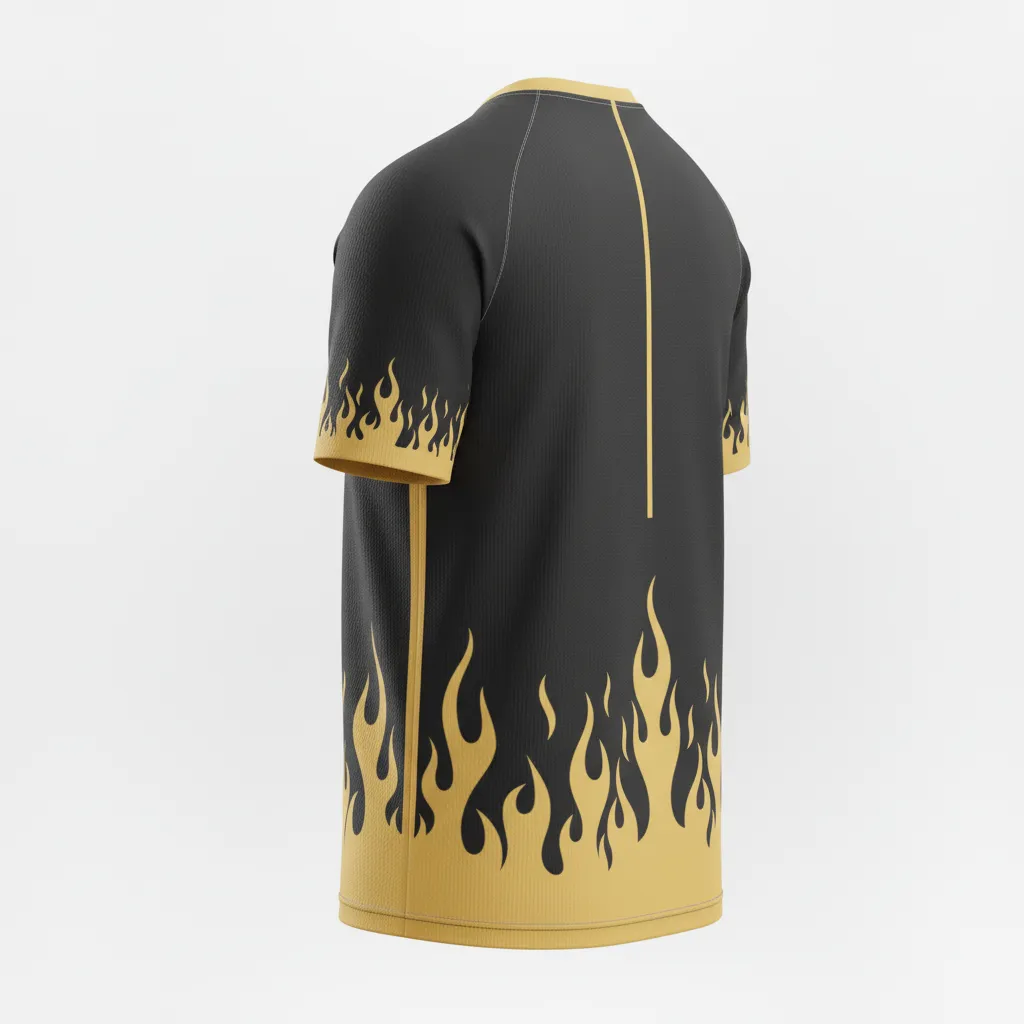 Custom Volleyball Short Sleeve Volleyball Jersey - Black, Gold - Vegas Flame Design - Back View - Kinexa Sportswear