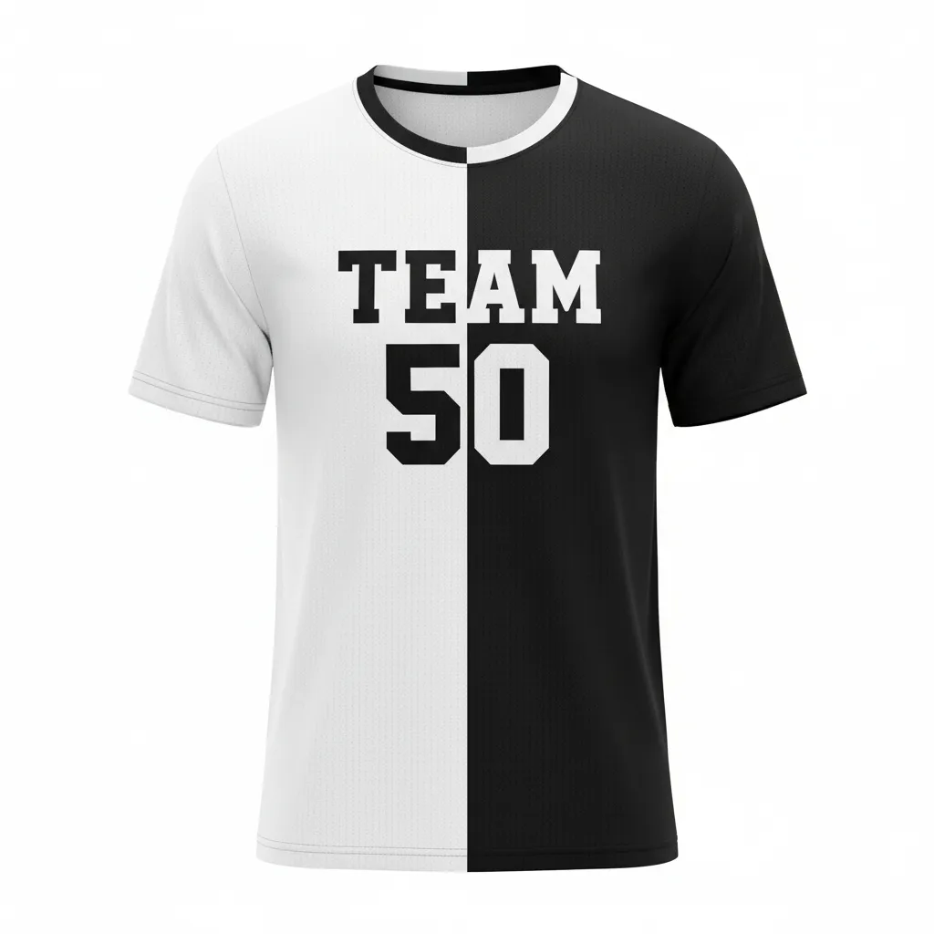 Custom Volleyball Short Sleeve Volleyball Jersey - Black, White - Half And Half - Front View - Kinexa Sportswear