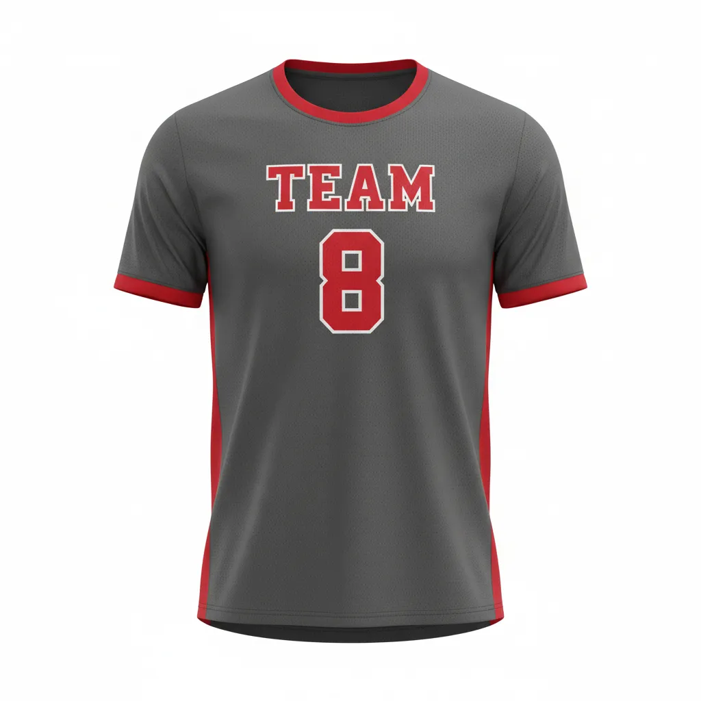 Custom Volleyball Short Sleeve Volleyball Jersey - Grey, Red - Charcoal Athletic Side Stripe - Front View - Kinexa Sportswear