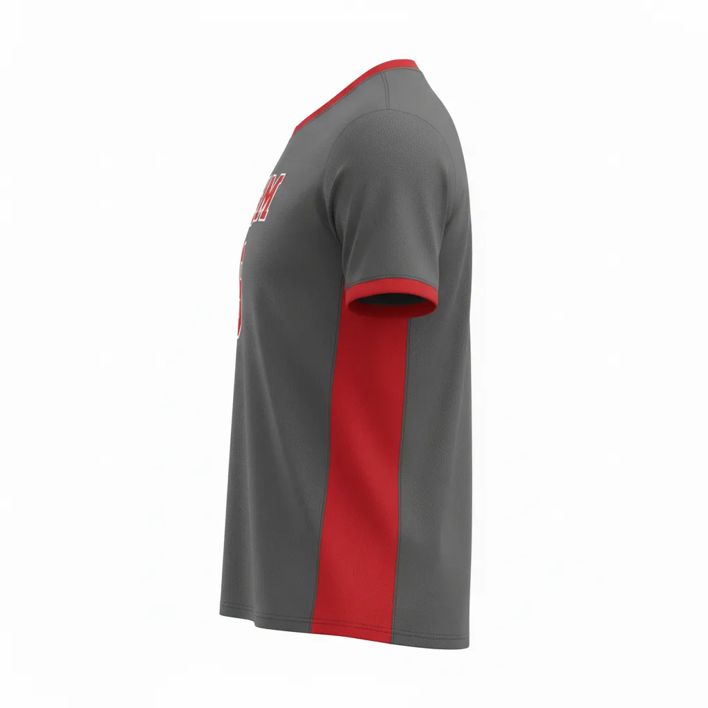 Custom Volleyball Short Sleeve Volleyball Jersey - Grey, Red - Charcoal Athletic Side Stripe - Side View - Kinexa Sportswear
