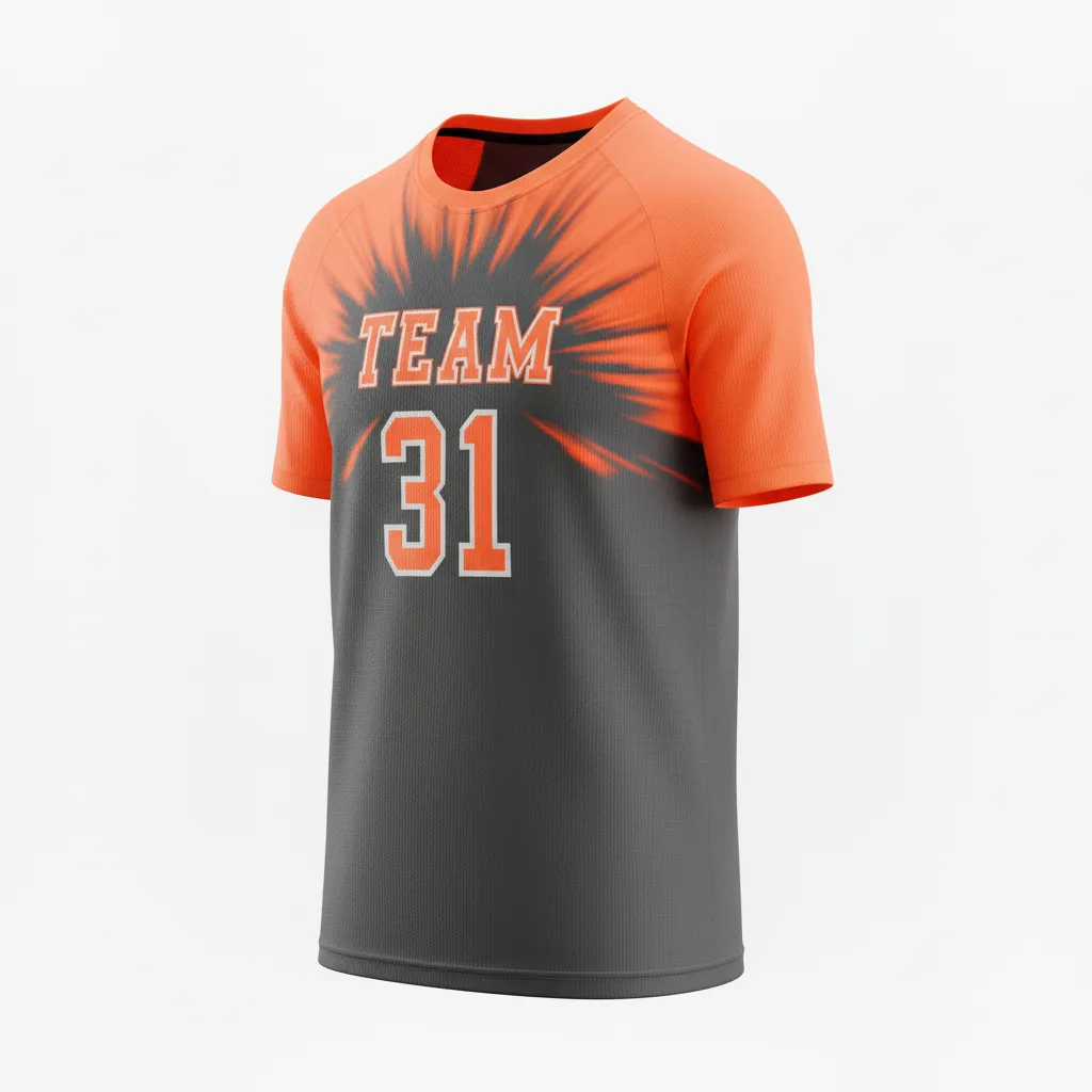 Custom Volleyball Short Sleeve Volleyball Jersey - Grey, Orange - Charcoal Neon Burst - Front View - Kinexa Sportswear