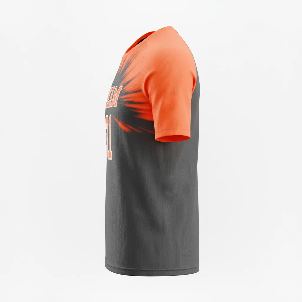 Custom Volleyball Short Sleeve Volleyball Jersey - Grey, Orange - Charcoal Neon Burst - Side View - Kinexa Sportswear