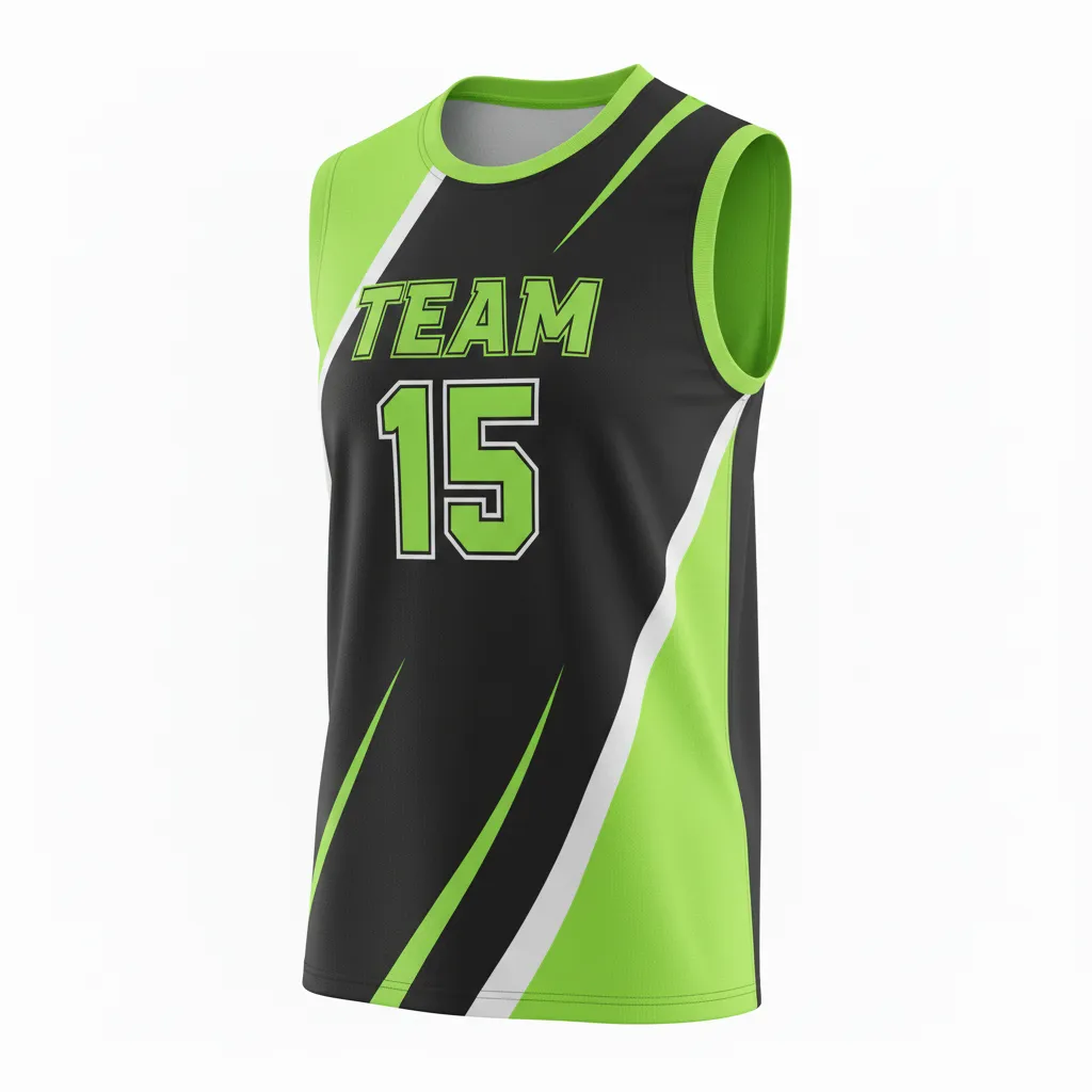 Custom Volleyball Sleeveless Jersey - Black, Green - Neon Wave Pattern - Front View - Kinexa Sportswear
