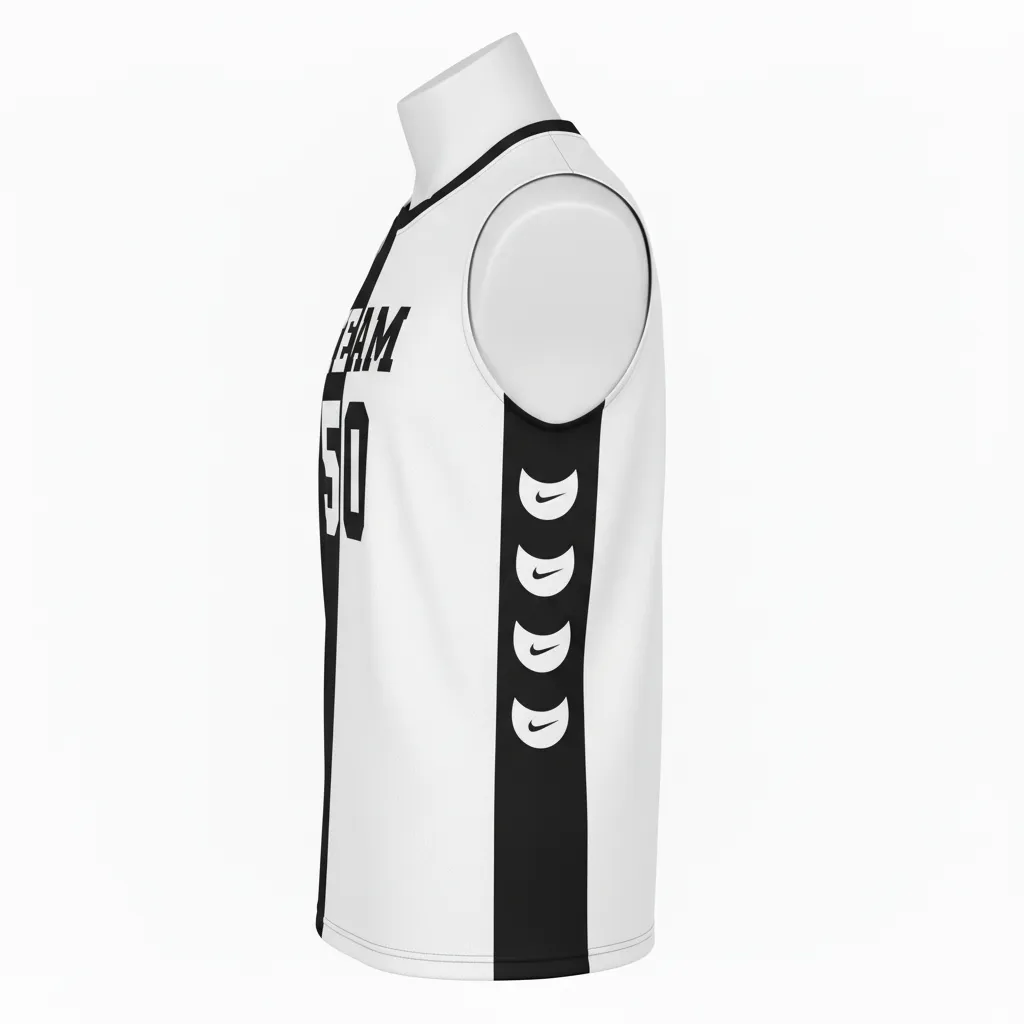 Custom Volleyball Sleeveless Jersey - Black, White - Half And Half - Side View - Kinexa Sportswear