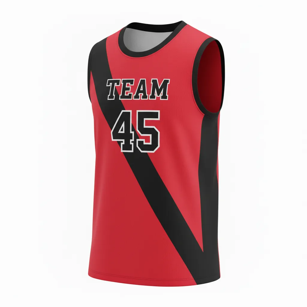 Custom Volleyball Sleeveless Jersey - Red, Black - Cardinal Slash Design - Front View - Kinexa Sportswear