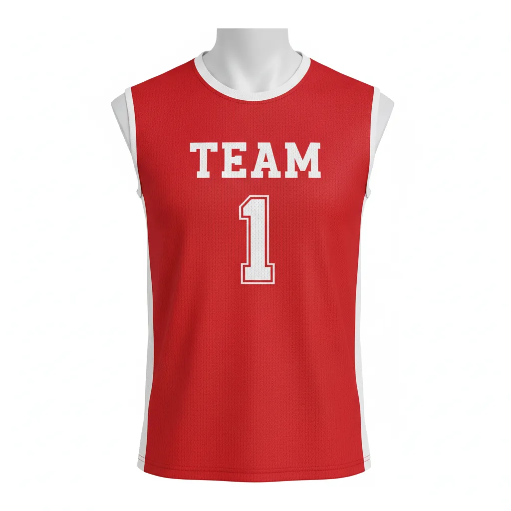 Custom Volleyball Sleeveless Jersey - Red, White - Cardinal Minimalist Accent - Front View - Kinexa Sportswear