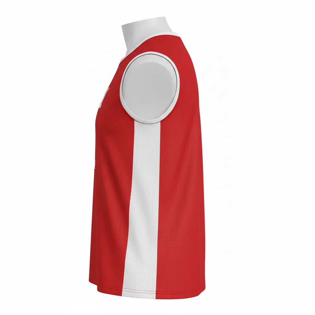 Custom Volleyball Sleeveless Jersey - Red, White - Cardinal Minimalist Accent - Side View - Kinexa Sportswear