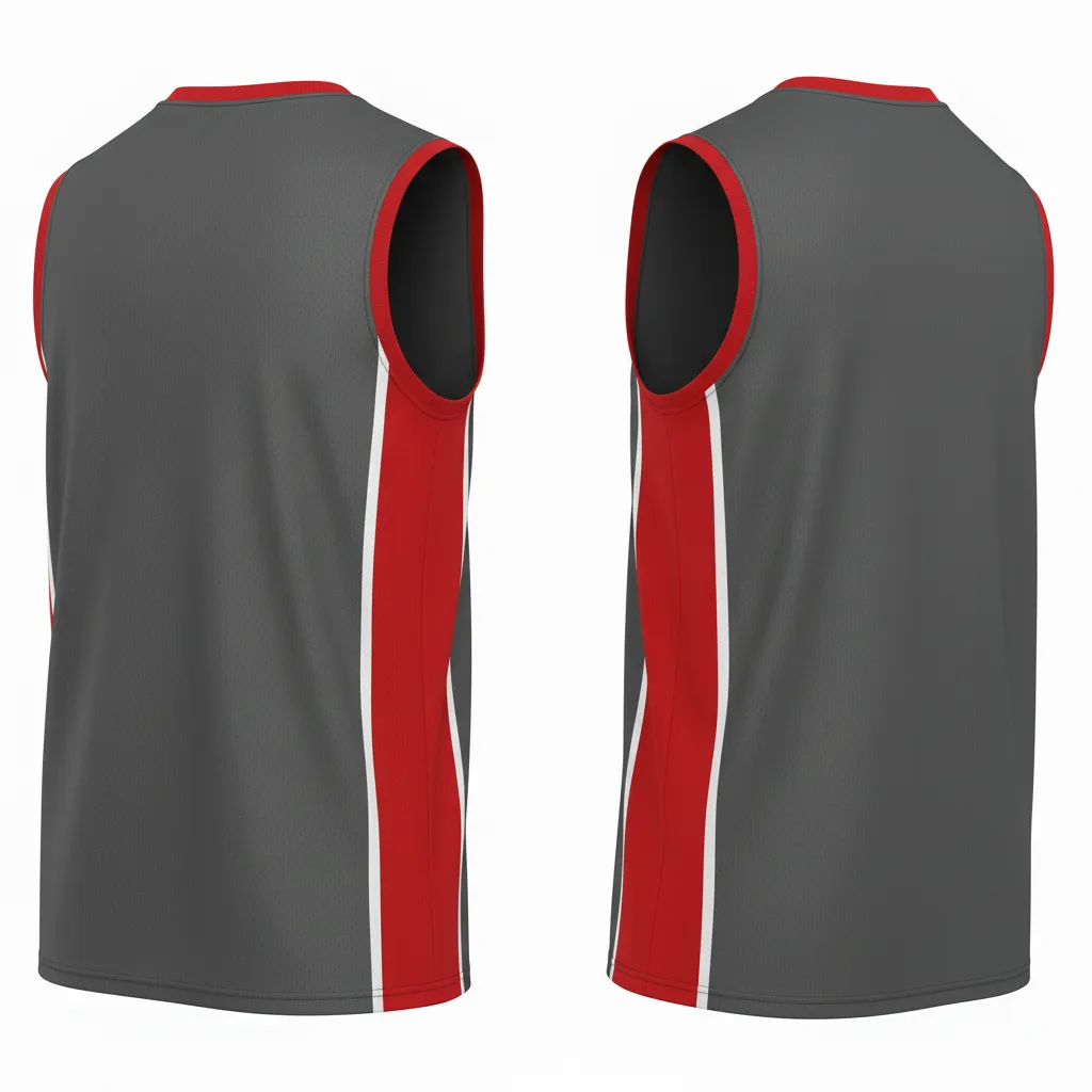 Custom Volleyball Sleeveless Jersey - Grey, Red - Charcoal Athletic Side Stripe - Back View - Kinexa Sportswear