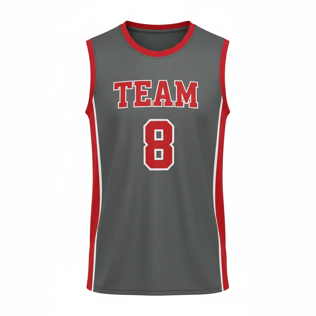 Custom Volleyball Sleeveless Jersey - Grey, Red - Charcoal Athletic Side Stripe - Front View - Kinexa Sportswear