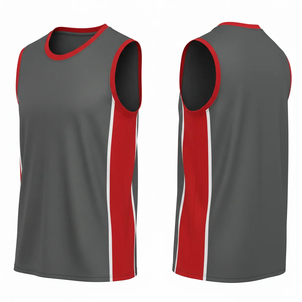 Custom Volleyball Sleeveless Jersey - Grey, Red - Charcoal Athletic Side Stripe - Side View - Kinexa Sportswear