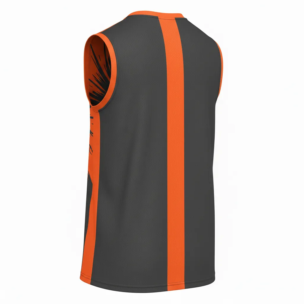 Custom Volleyball Sleeveless Jersey - Grey, Orange - Charcoal Neon Burst - Back View - Kinexa Sportswear