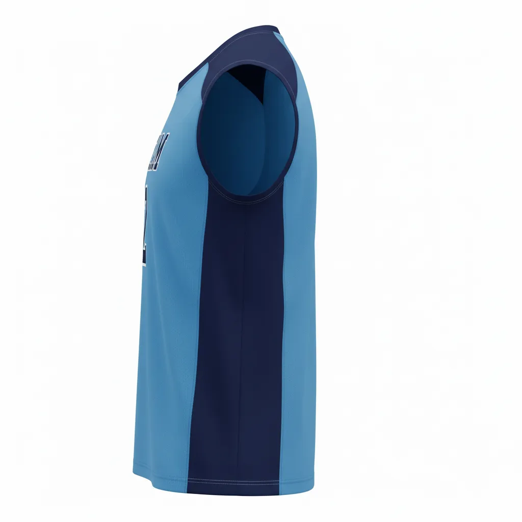 Custom Volleyball Sleeveless Jersey - Blue, Navy - Columbia Color Block - Side View - Kinexa Sportswear