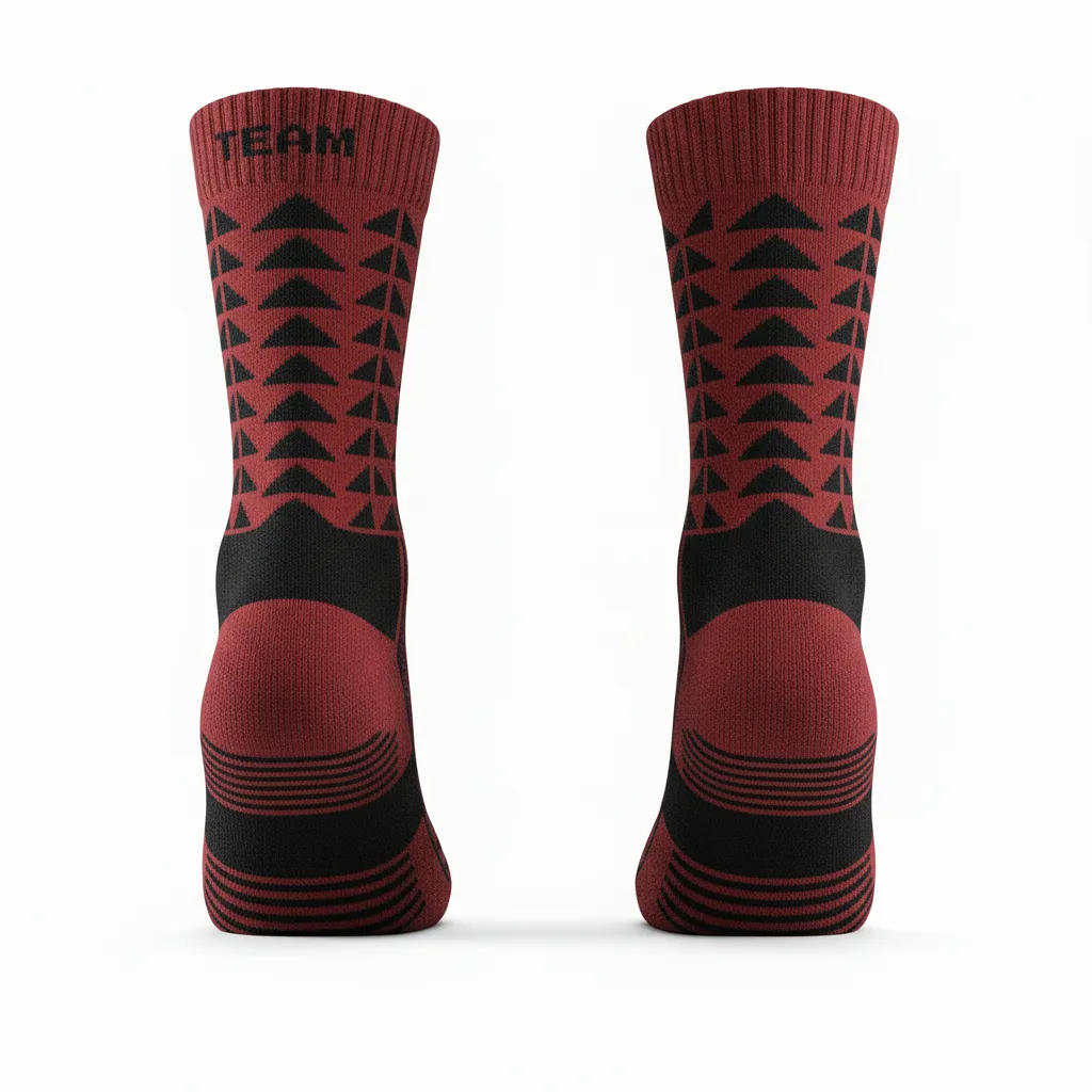 Custom Volleyball Socks - Red, Black - Athletic Geometric Triangles - Back View - Kinexa Sportswear