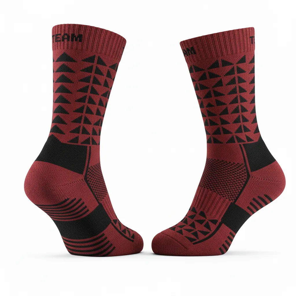 Custom Volleyball Socks - Red, Black - Athletic Geometric Triangles - Side View - Kinexa Sportswear