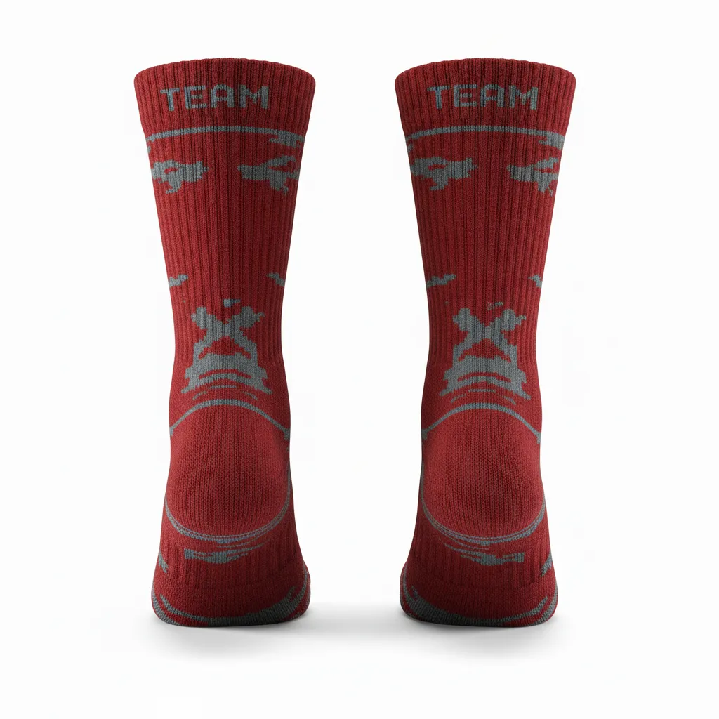 Custom Volleyball Socks - Red, Grey - Athletic Camo Pattern - Back View - Kinexa Sportswear