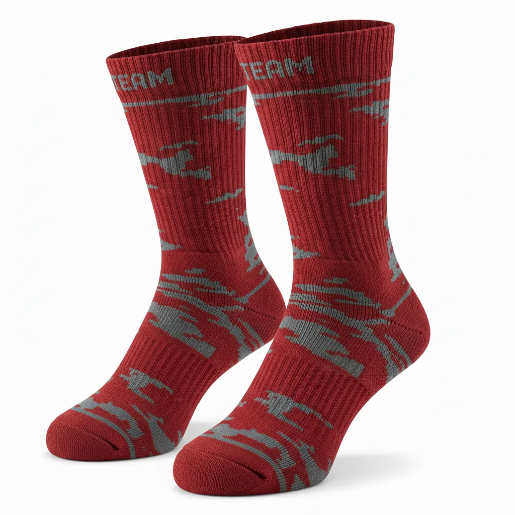 Custom Volleyball Socks - Red, Grey - Athletic Camo Pattern - Side View - Kinexa Sportswear