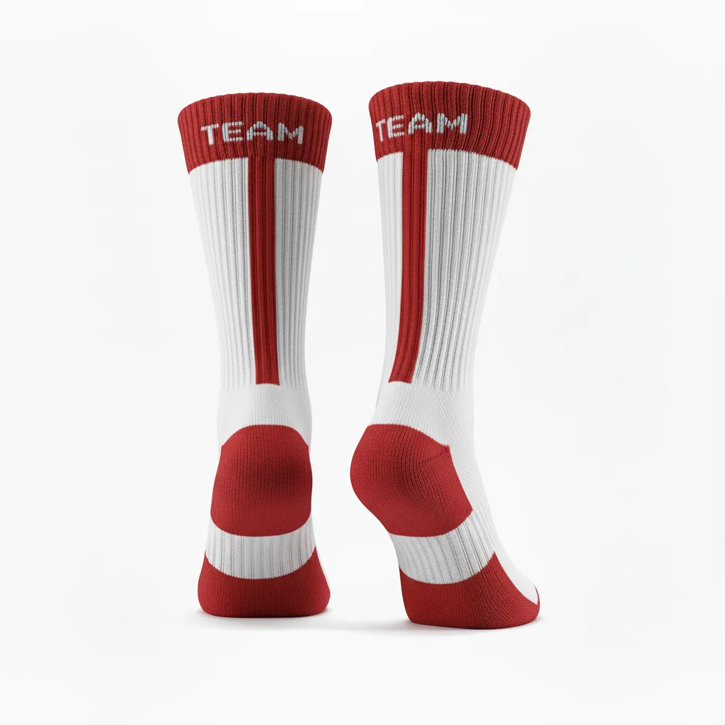 Custom Volleyball Socks - Red, White - Athletic Racing Stripe - Back View - Kinexa Sportswear