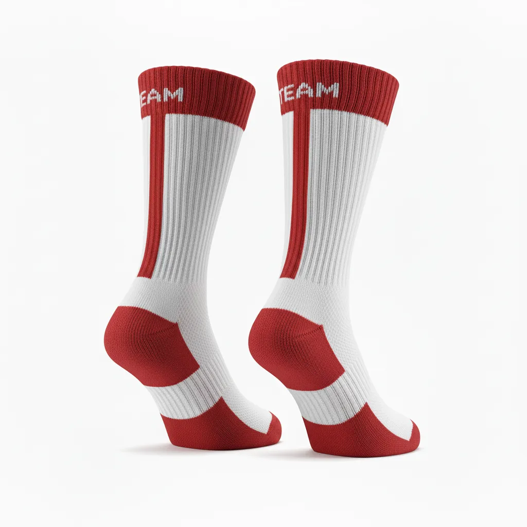 Custom Volleyball Socks - Red, White - Athletic Racing Stripe - Front View - Kinexa Sportswear