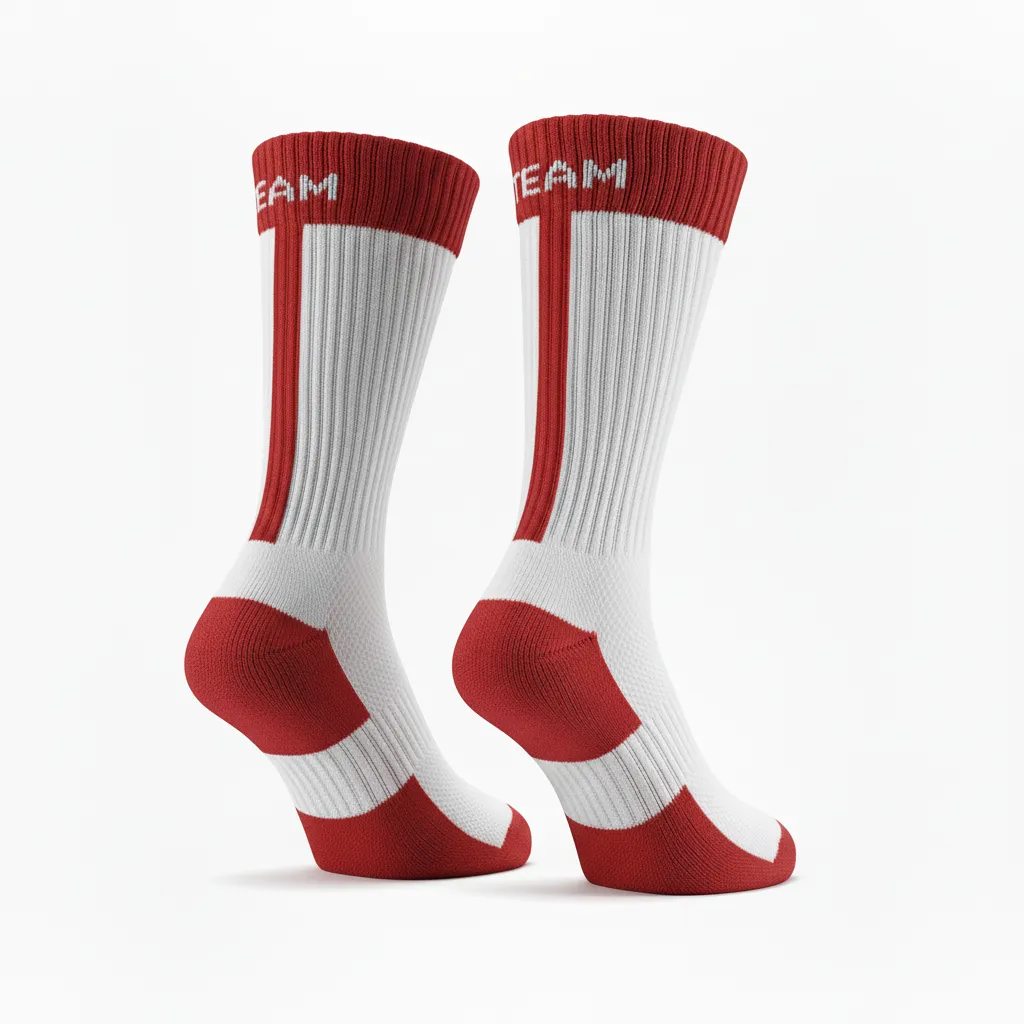 Custom Volleyball Socks - Red, White - Athletic Racing Stripe - Side View - Kinexa Sportswear