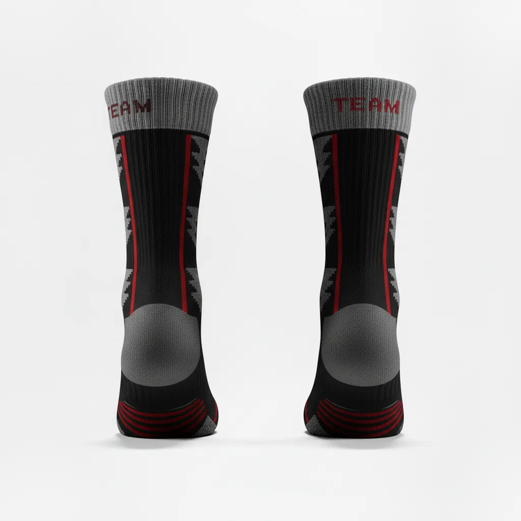 Custom Volleyball Socks - Black, Red - Athletic Edge Design - Front View - Kinexa Sportswear