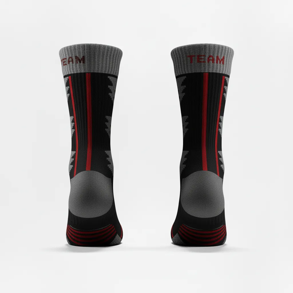 Custom Volleyball Socks - Black, Red - Athletic Edge Design - Side View - Kinexa Sportswear