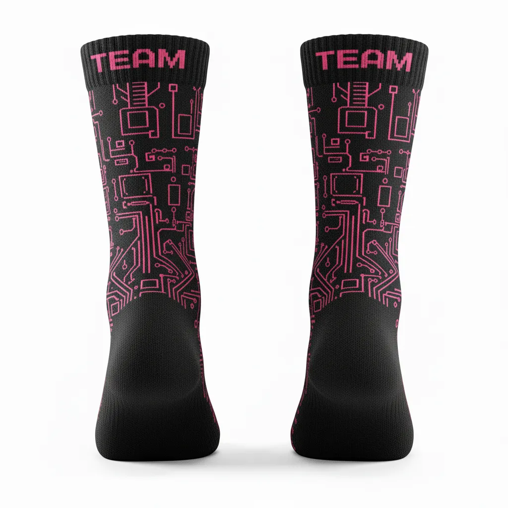 Custom Volleyball Socks - Black, Pink - Neon Circuit Pattern - Back View - Kinexa Sportswear