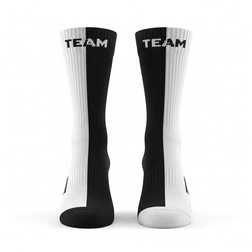 Custom Volleyball Socks - Black, White - Half And Half - Front View - Kinexa Sportswear