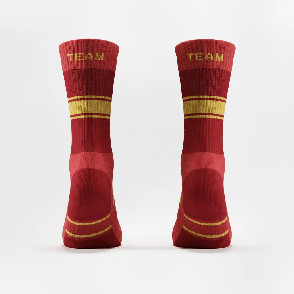 Custom Volleyball Socks - Red, Gold - Cardinal Vegas Warrior Stripe - Front View - Kinexa Sportswear
