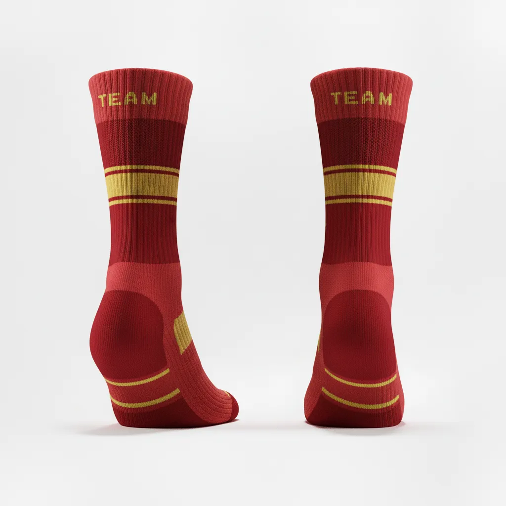 Custom Volleyball Socks - Red, Gold - Cardinal Vegas Warrior Stripe - Side View - Kinexa Sportswear