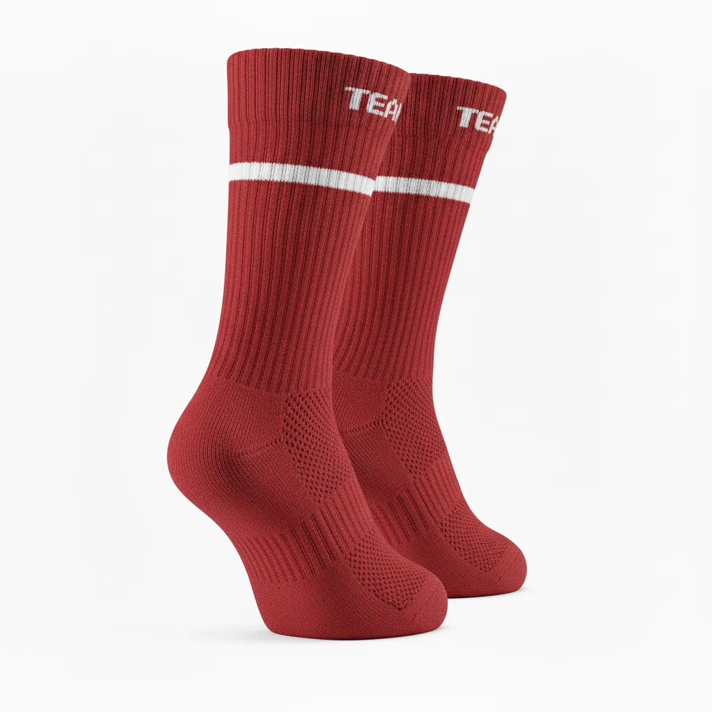 Custom Volleyball Socks - Red, White - Cardinal Minimalist Accent - Front View - Kinexa Sportswear