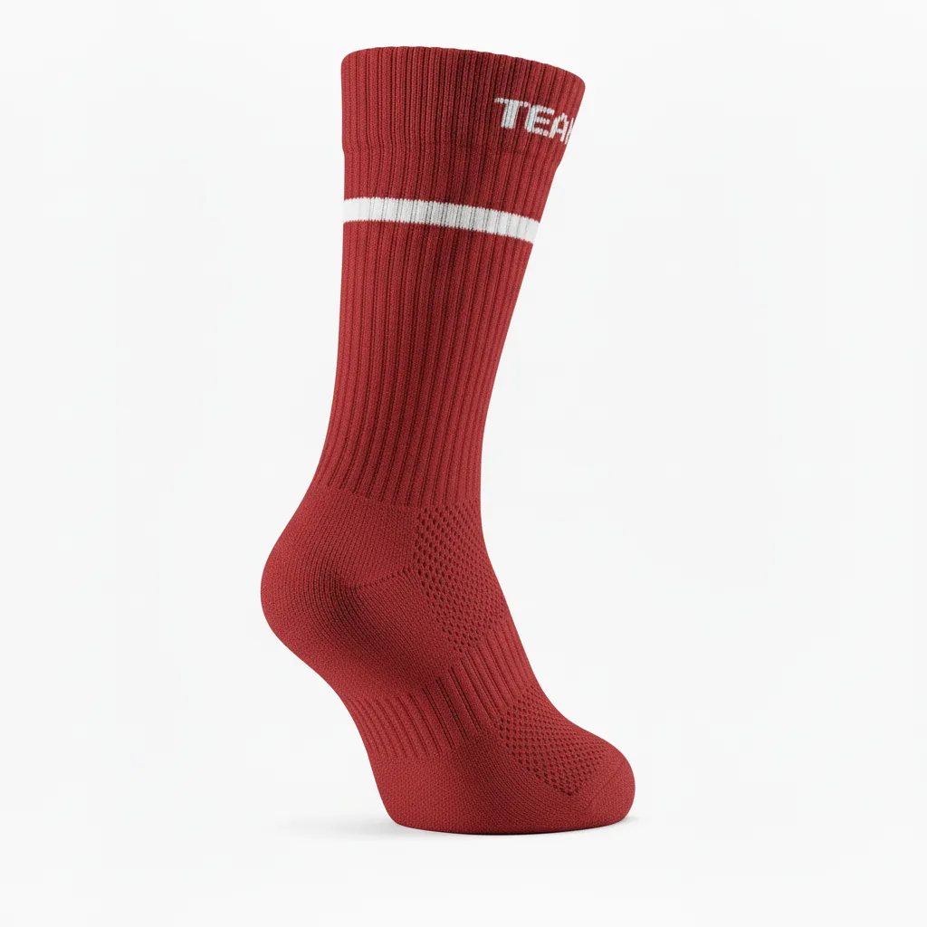Custom Volleyball Socks - Red, White - Cardinal Minimalist Accent - Side View - Kinexa Sportswear