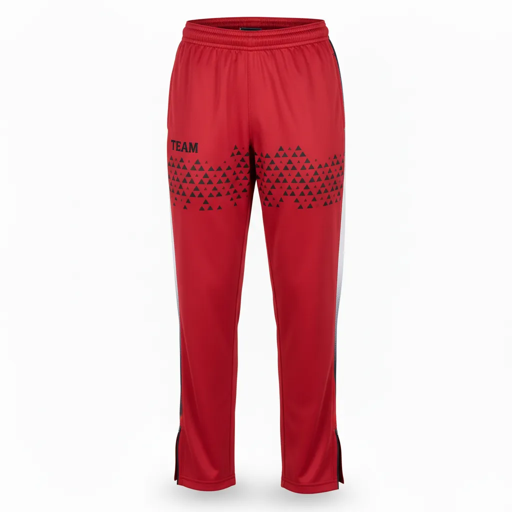 Custom Volleyball Sweat Pant - Red, Black - Athletic Geometric Triangles - Front View - Kinexa Sportswear