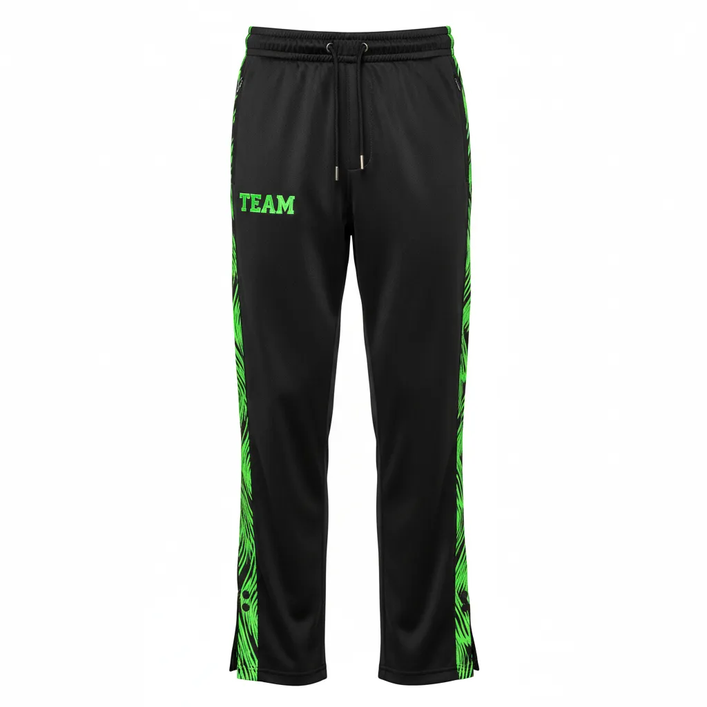 Custom Volleyball Sweat Pant - Black, Green - Neon Wave Pattern - Front View - Kinexa Sportswear