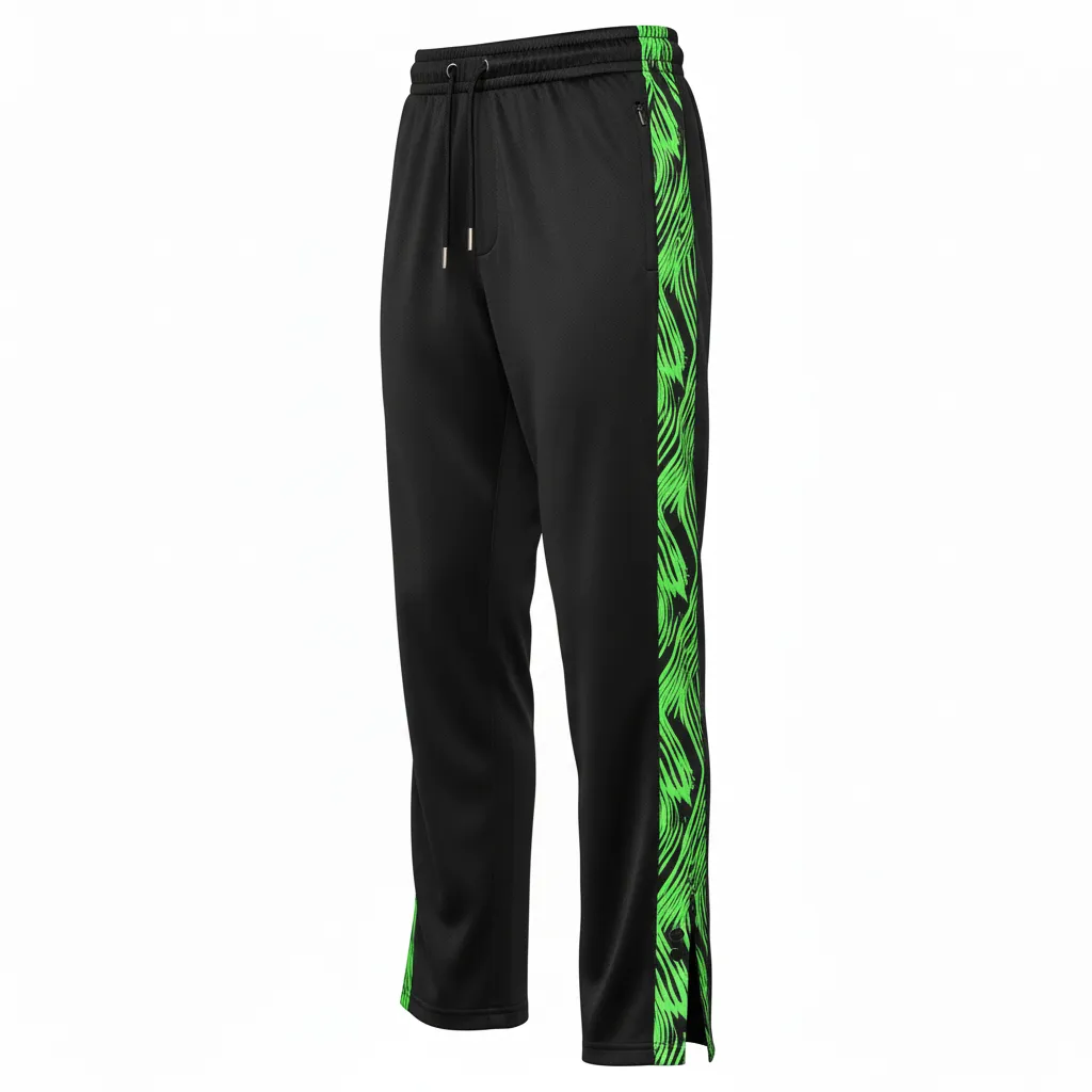Custom Volleyball Sweat Pant - Black, Green - Neon Wave Pattern - Side View - Kinexa Sportswear