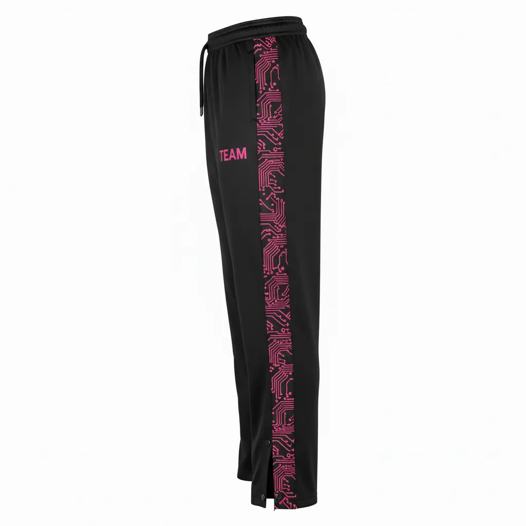 Custom Volleyball Sweat Pant - Black, Pink - Neon Circuit Pattern - Side View - Kinexa Sportswear