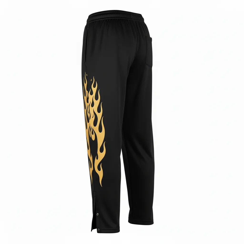 Custom Volleyball Sweat Pant - Black, Gold - Vegas Flame Design - Back View - Kinexa Sportswear